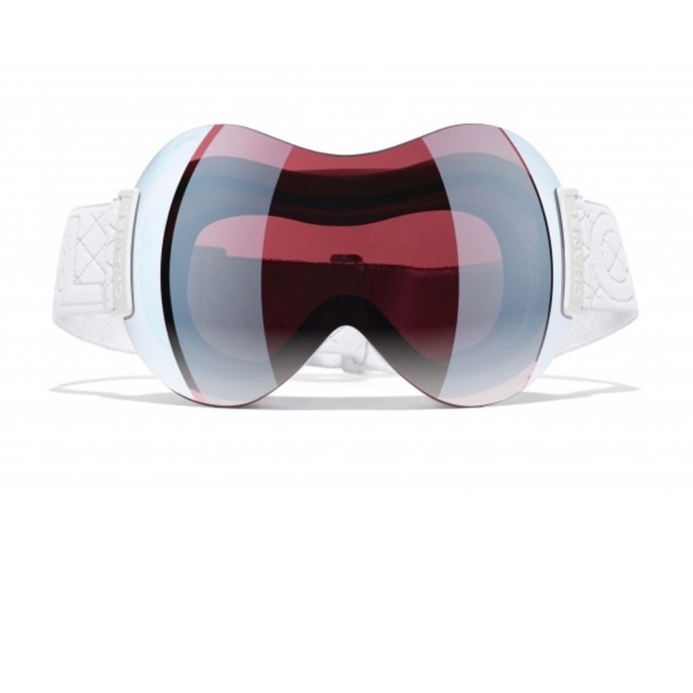 CHANEL White Strap Ski Goggles with Red Gradient Lens